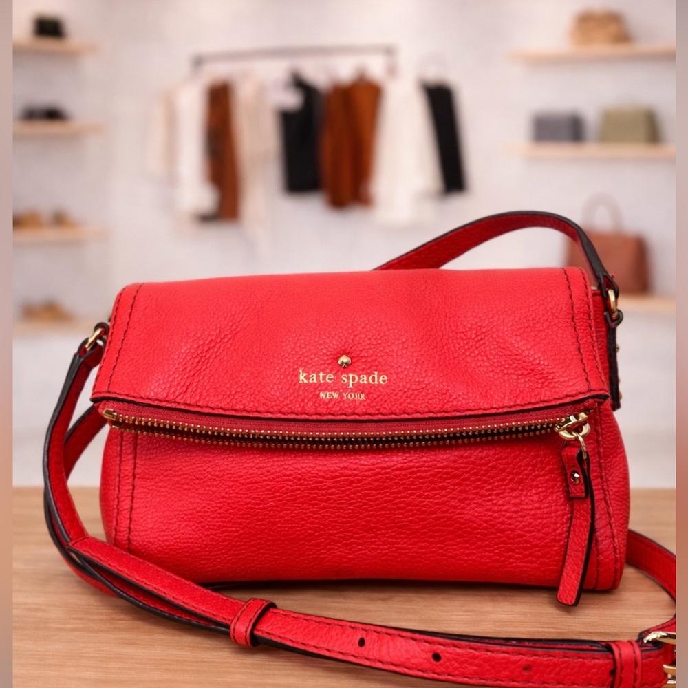 Kate Spade Vibrant Coral Red Crossbody Bag | Leather Shoulder Purse